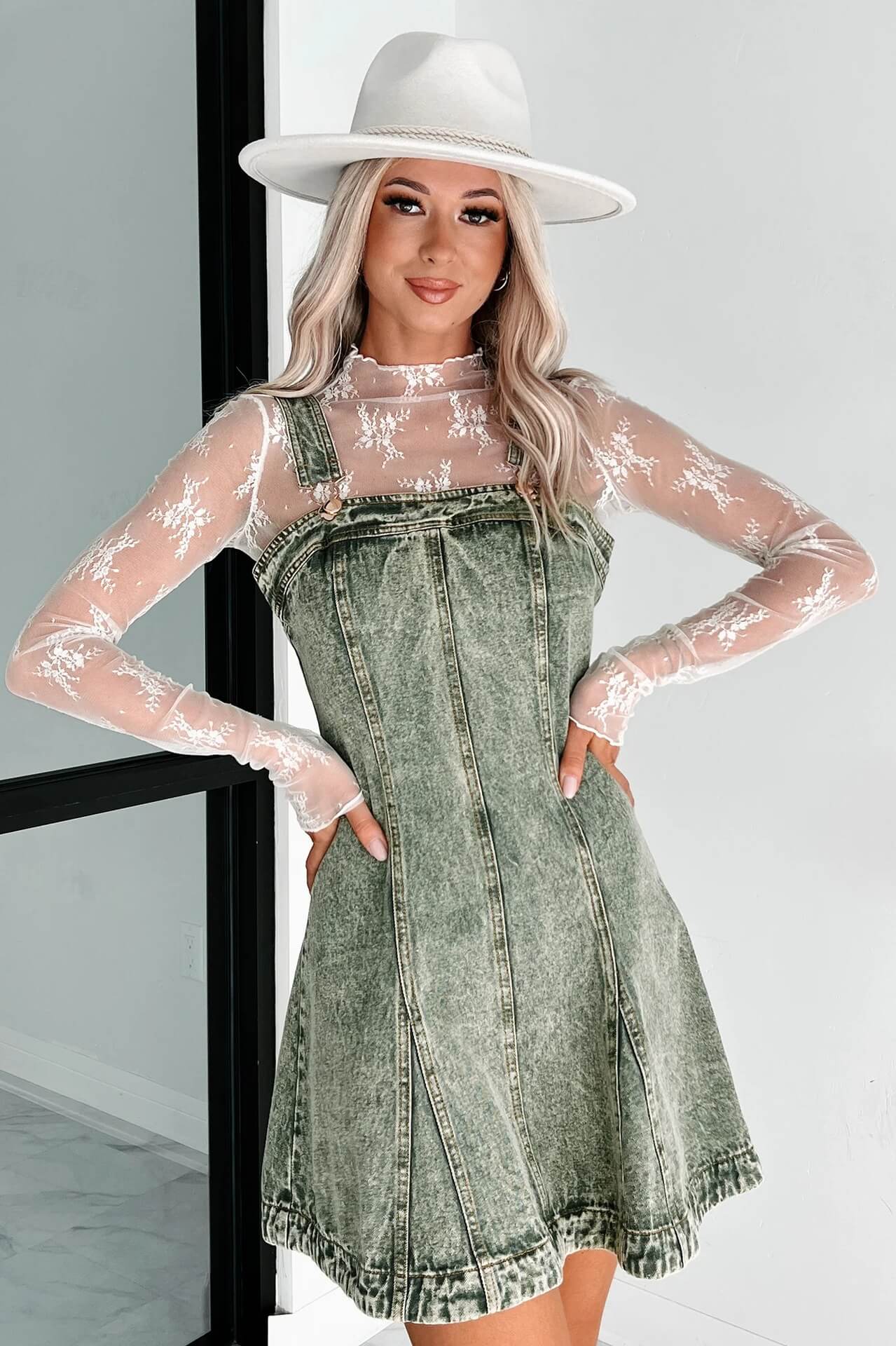 ELARA ACID WASH DENIM A-LINE MINI DRESS