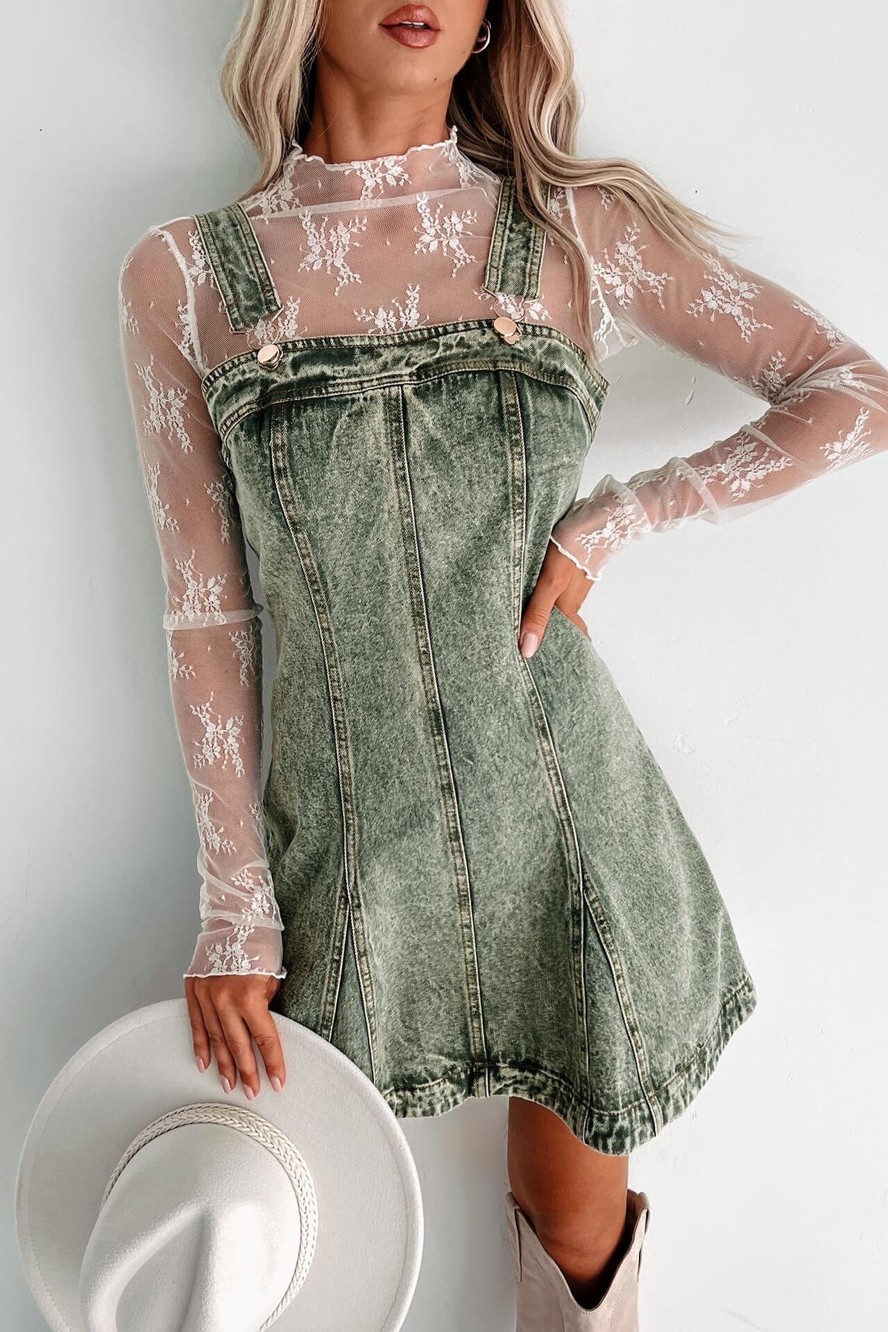 ELARA ACID WASH DENIM A-LINE MINI DRESS