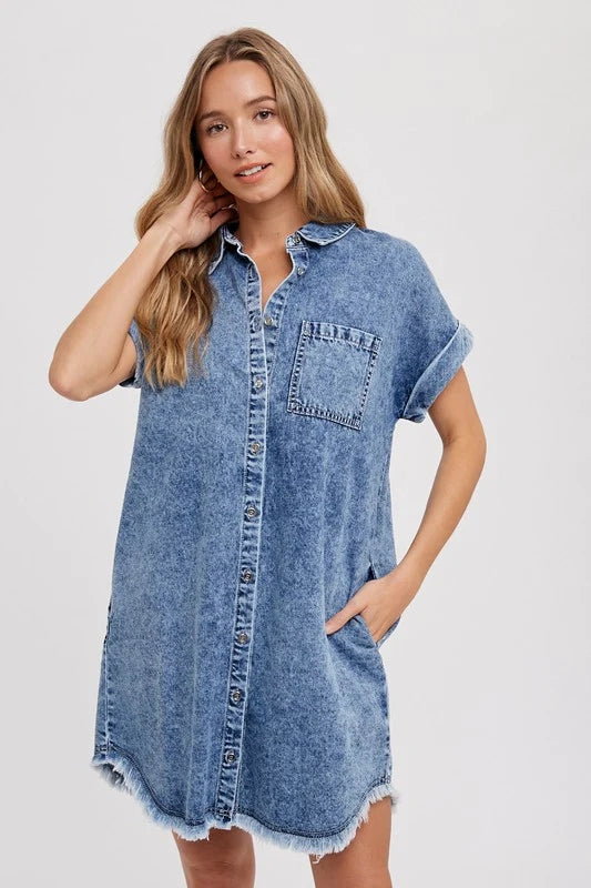 OLIVIA LIGHT WASH DENIM SHIFT SHIRT DRESS