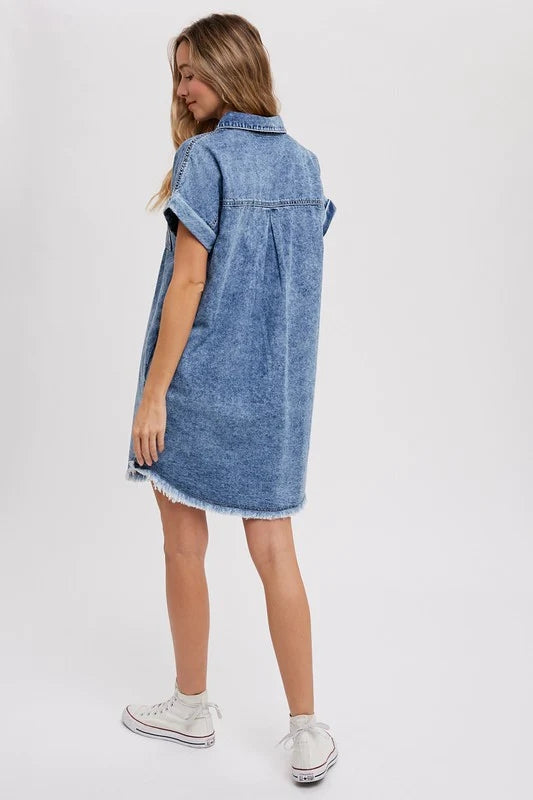 OLIVIA LIGHT WASH DENIM SHIFT SHIRT DRESS