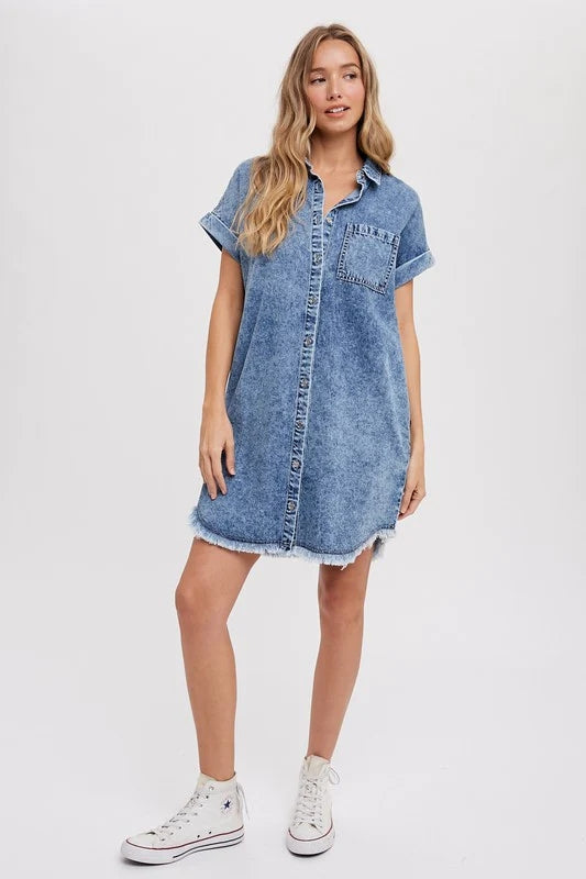 OLIVIA LIGHT WASH DENIM SHIFT SHIRT DRESS