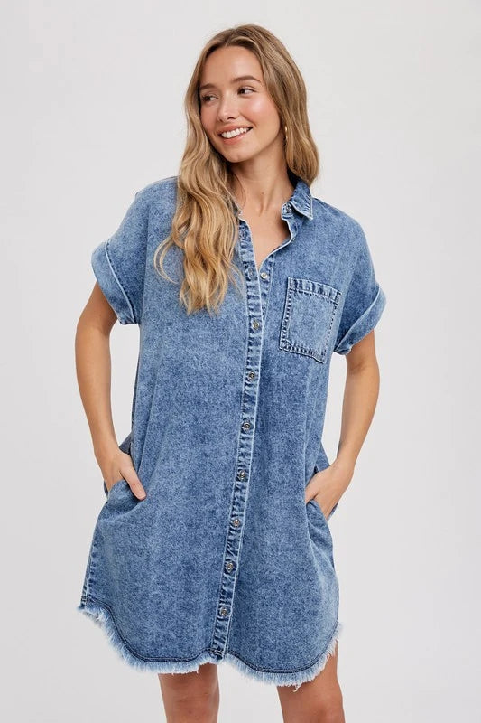 OLIVIA LIGHT WASH DENIM SHIFT SHIRT DRESS