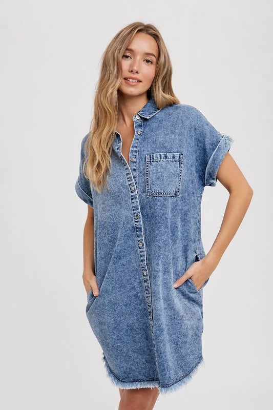 OLIVIA LIGHT WASH DENIM SHIFT SHIRT DRESS