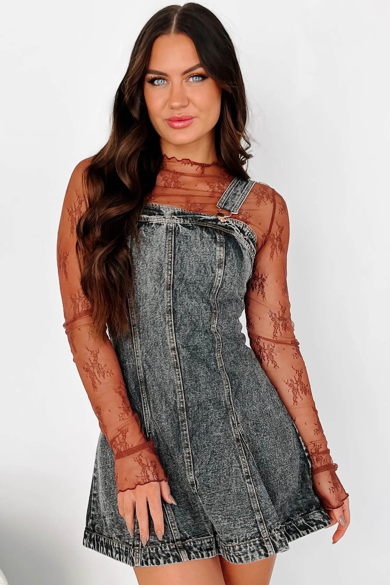 ELARA ACID WASH DENIM A-LINE MINI DRESS