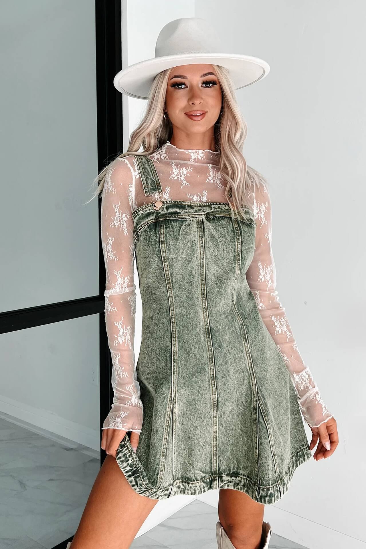 ELARA ACID WASH DENIM A-LINE MINI DRESS