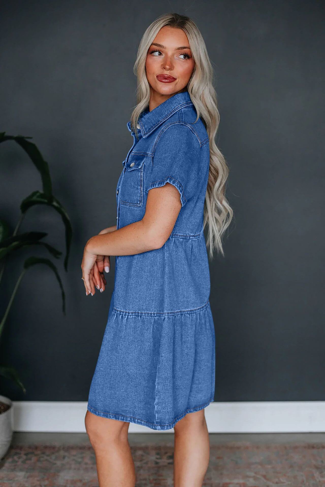 BELLA LIGHT & DARK WASH DENIM TIERED SHIRT MINI DRESS
