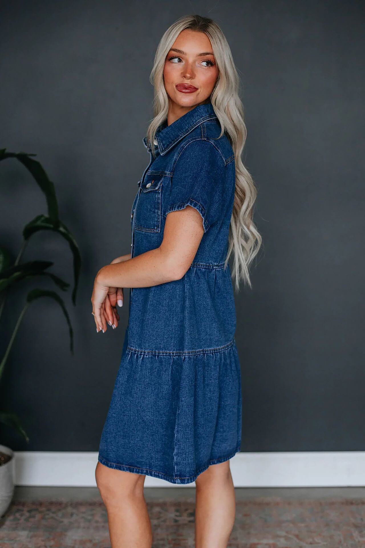 BELLA LIGHT & DARK WASH DENIM TIERED SHIRT MINI DRESS