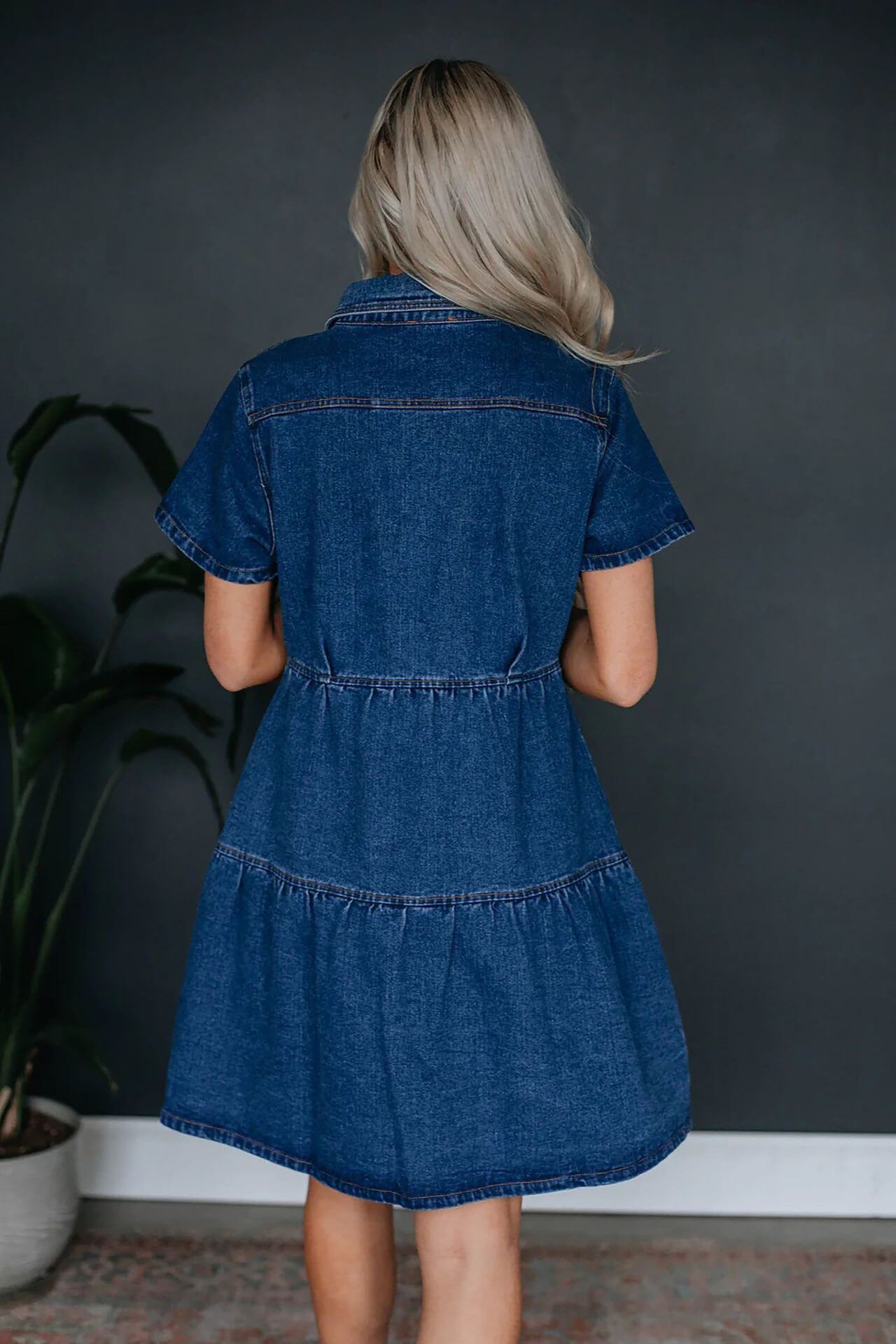 BELLA LIGHT & DARK WASH DENIM TIERED SHIRT MINI DRESS