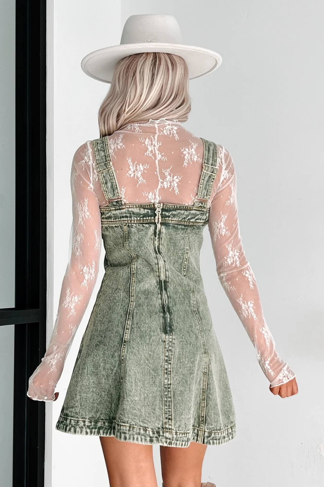ELARA ACID WASH DENIM A-LINE MINI DRESS