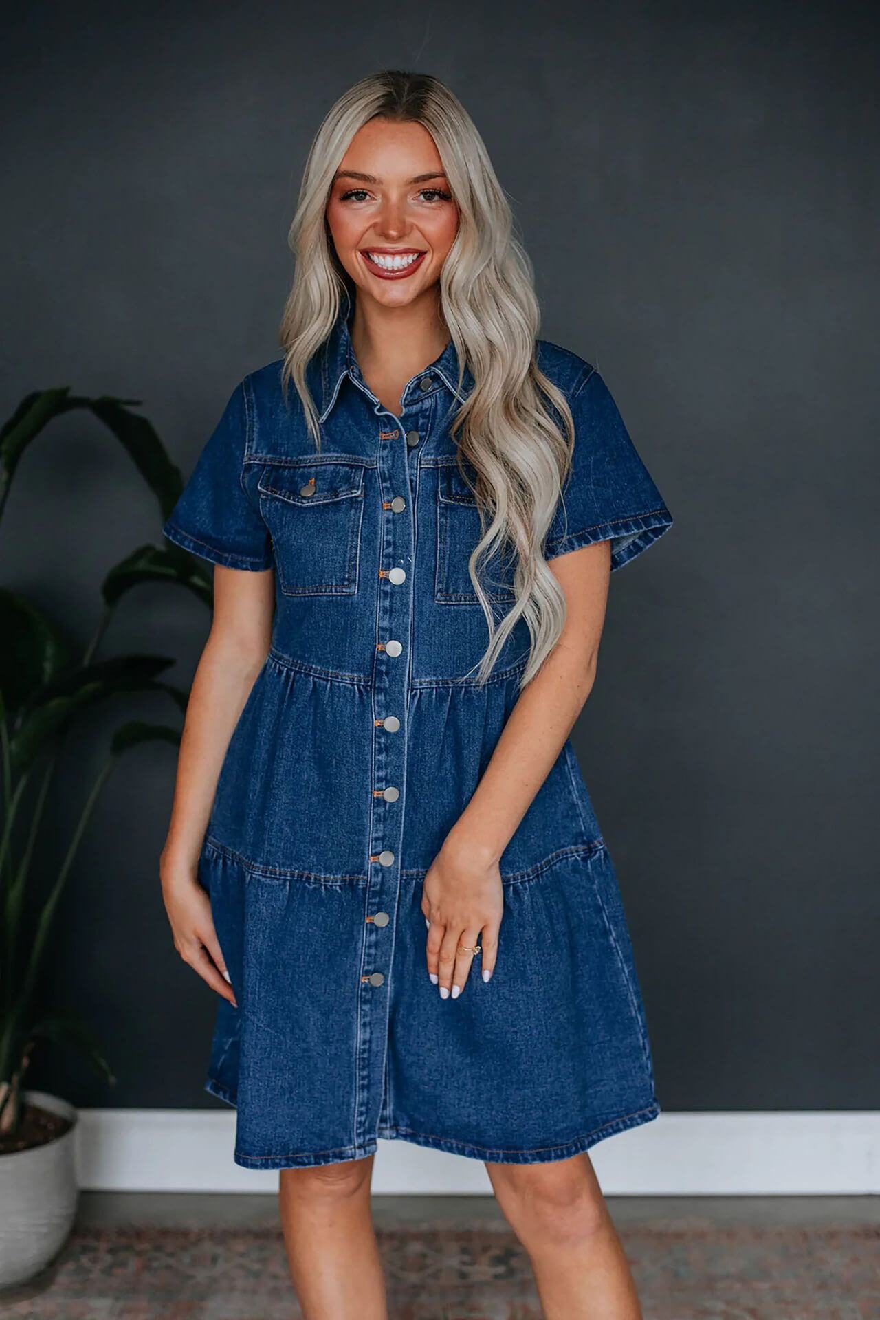 BELLA LIGHT & DARK WASH DENIM TIERED SHIRT MINI DRESS