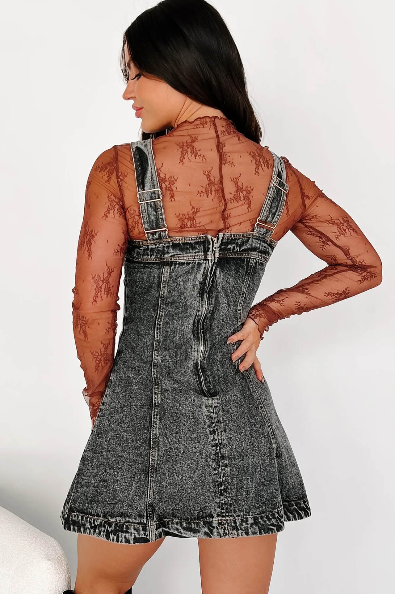 ELARA ACID WASH DENIM A-LINE MINI DRESS