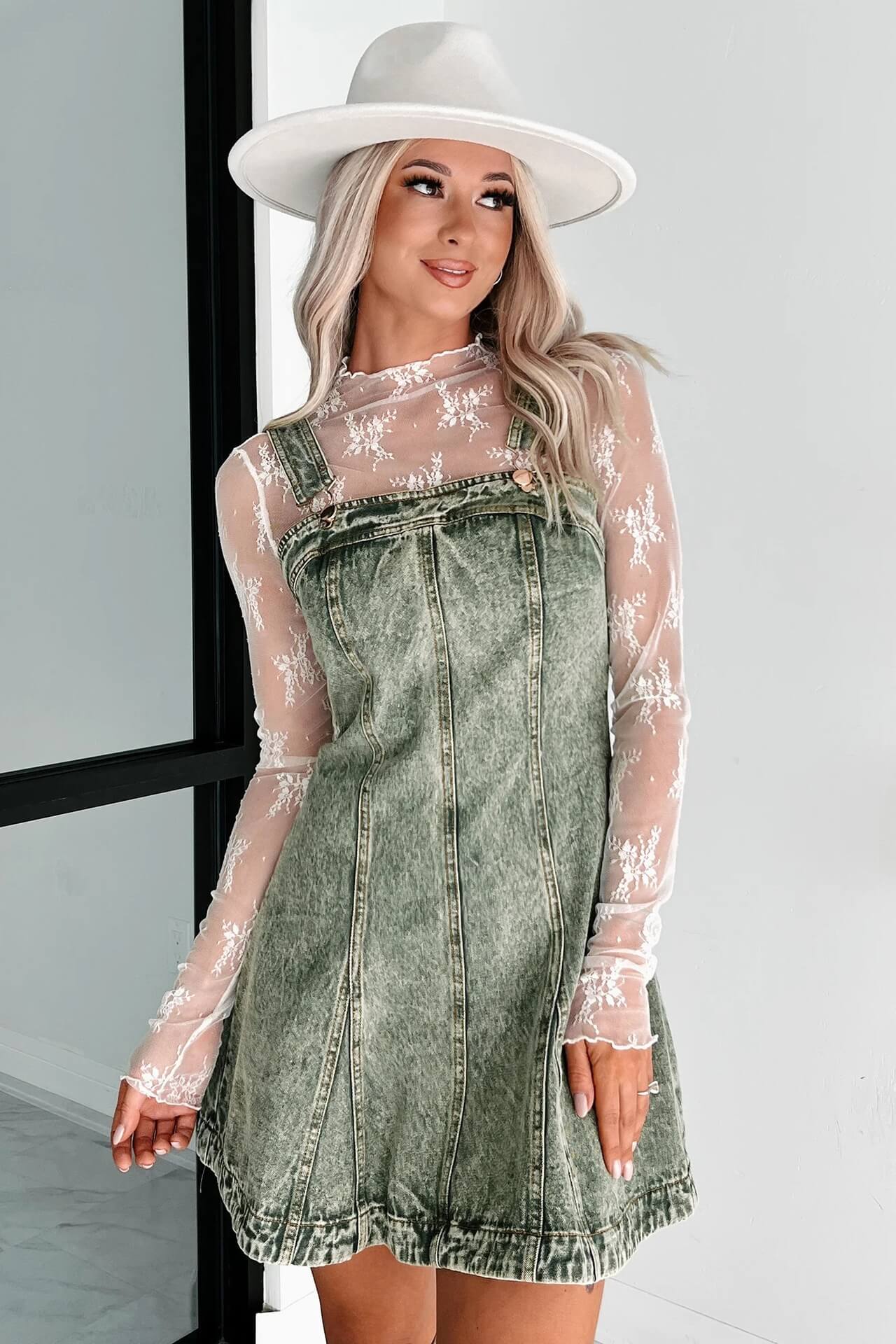 ELARA ACID WASH DENIM A-LINE MINI DRESS