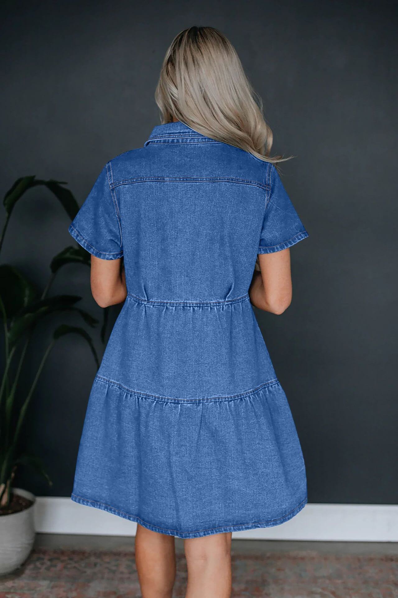 BELLA LIGHT & DARK WASH DENIM TIERED SHIRT MINI DRESS